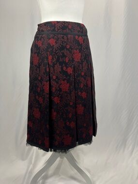 Josephine Chaus Black Midi Skirt with Red Floral Jacquard
